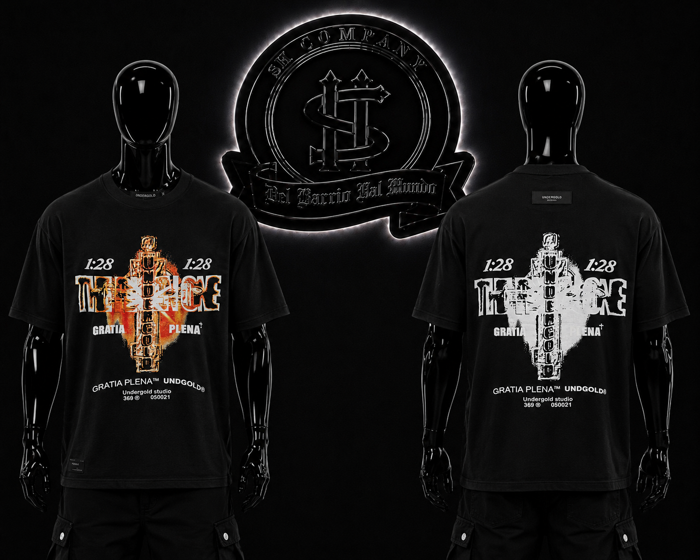 CAMISETA UG COLOR/NEGRO DETALLES/ESTAMPADO/ESPALDA/ESTAMPADO /ADELANTE