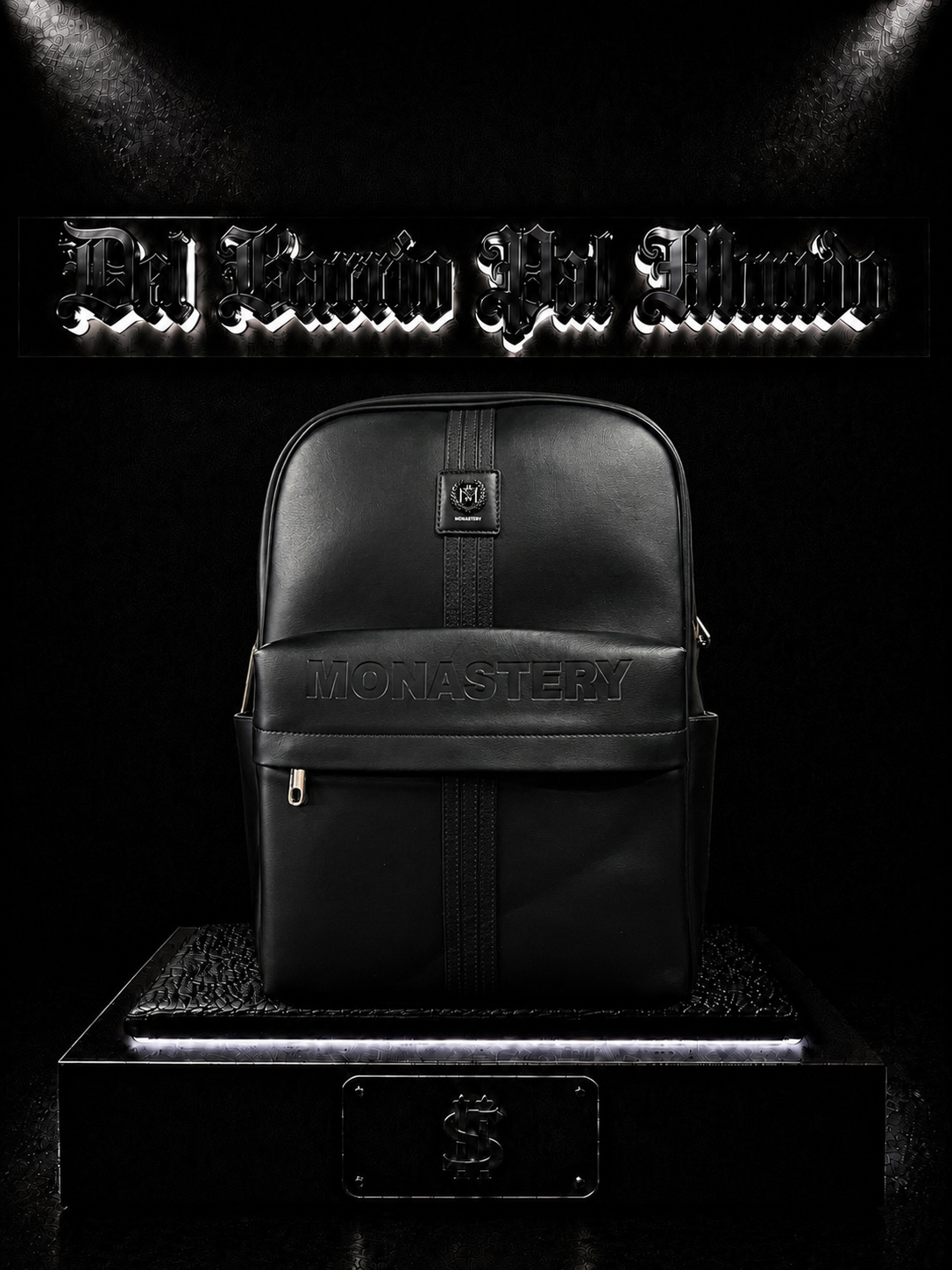 BOLSO DE ESPALDA MNSTR COLOR NEGRO/DETALLES/PLACA/TEXTURA