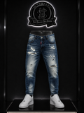 JEANS DSQRD2 BOTA RECTA COLOR/AZUL DETALLE/ROTOS BLANCOS/DEGRADADO