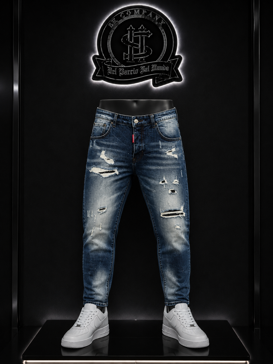 JEANS DSQRD2 BOTA RECTA COLOR/AZUL DETALLE/ROTOS BLANCOS/DEGRADADO