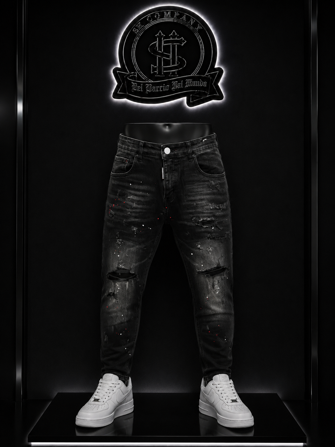 JEANS DSQ2 BOTA RECTA COLOR/NEGRO DETALLE/DEGRADADO/PINTURA BLANCA