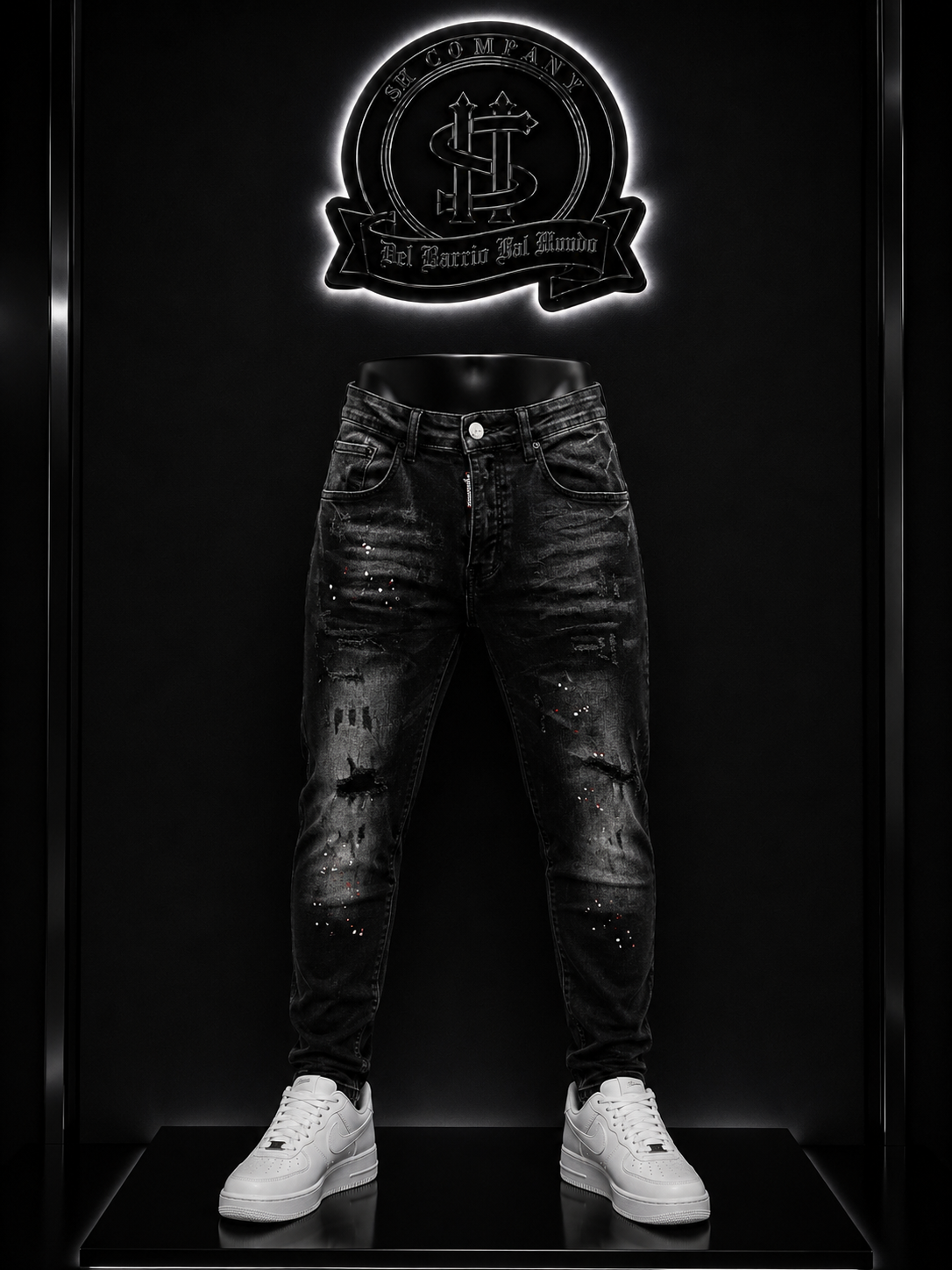 JEANS DSQRD2 BOTA RECTA COLOR/NEGRO DETALLE/ROTOS NEGROS/DEGRADADO
