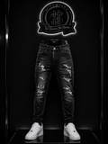 JEANS DSQ2 BOTA RECTA COLOR/NEGRO DETALLE/DEGRADADO/ROTOS BLANCOS