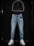 JEANS HG BOTA RECTA COLOR/AZUL DETALLE/DEGRADADO BLANCO