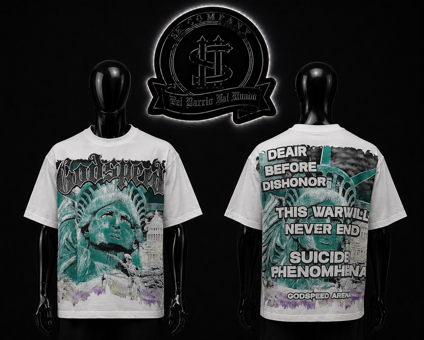 CAMISETA GDSPD COLOR/BLANCO DETALLES/ESTAMPADO/ESPALDA/ESTAMPADO/ADELANTE/GRAFICO