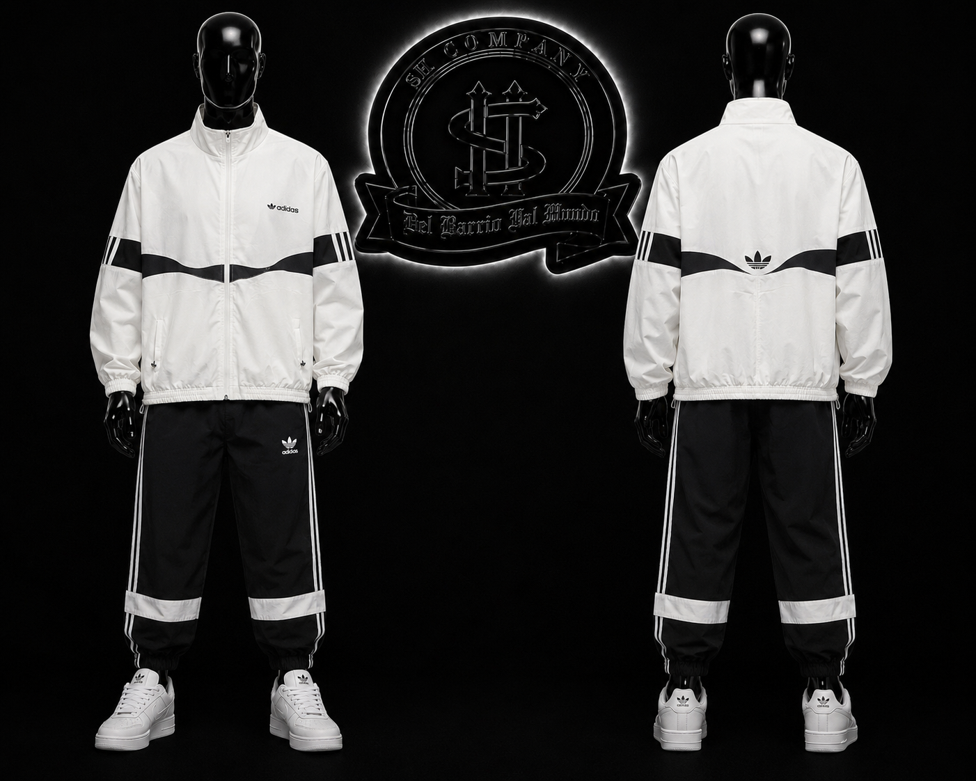 CONJUNTO DDS COLOR/NEGRO/BLANCO/DETALLES/ESPALDA/LOGO/SUDADERA/DISEÑO/LINEAS BLANCO