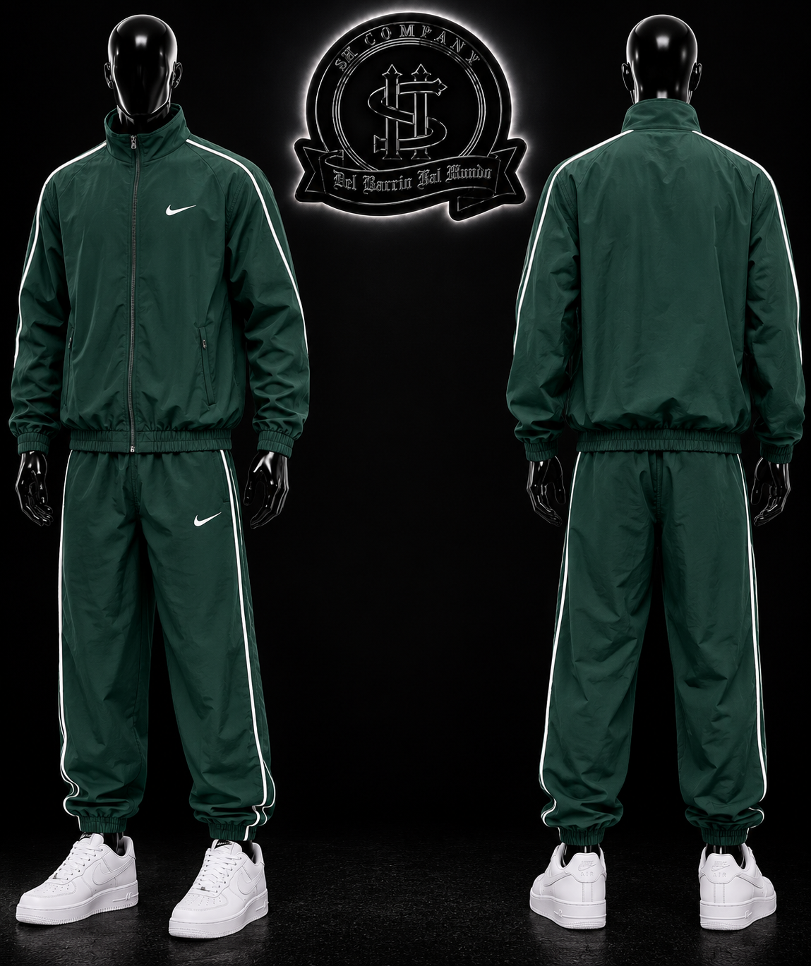 CONJUNTO NK COLOR/VERDE OSCURO/DETALLES/LOGO/POSTERIOR/LINEAS/VERTICALES