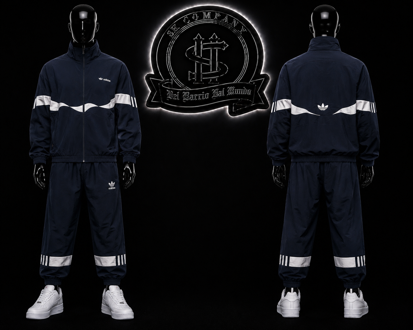 CONJUNTO DDS COLOR/AZUL OSCURO/DETALLES/LOGO/POSTERIOR/ESPALDA/LOGO/DISEÑO/LINEAS/HORIZONTALES