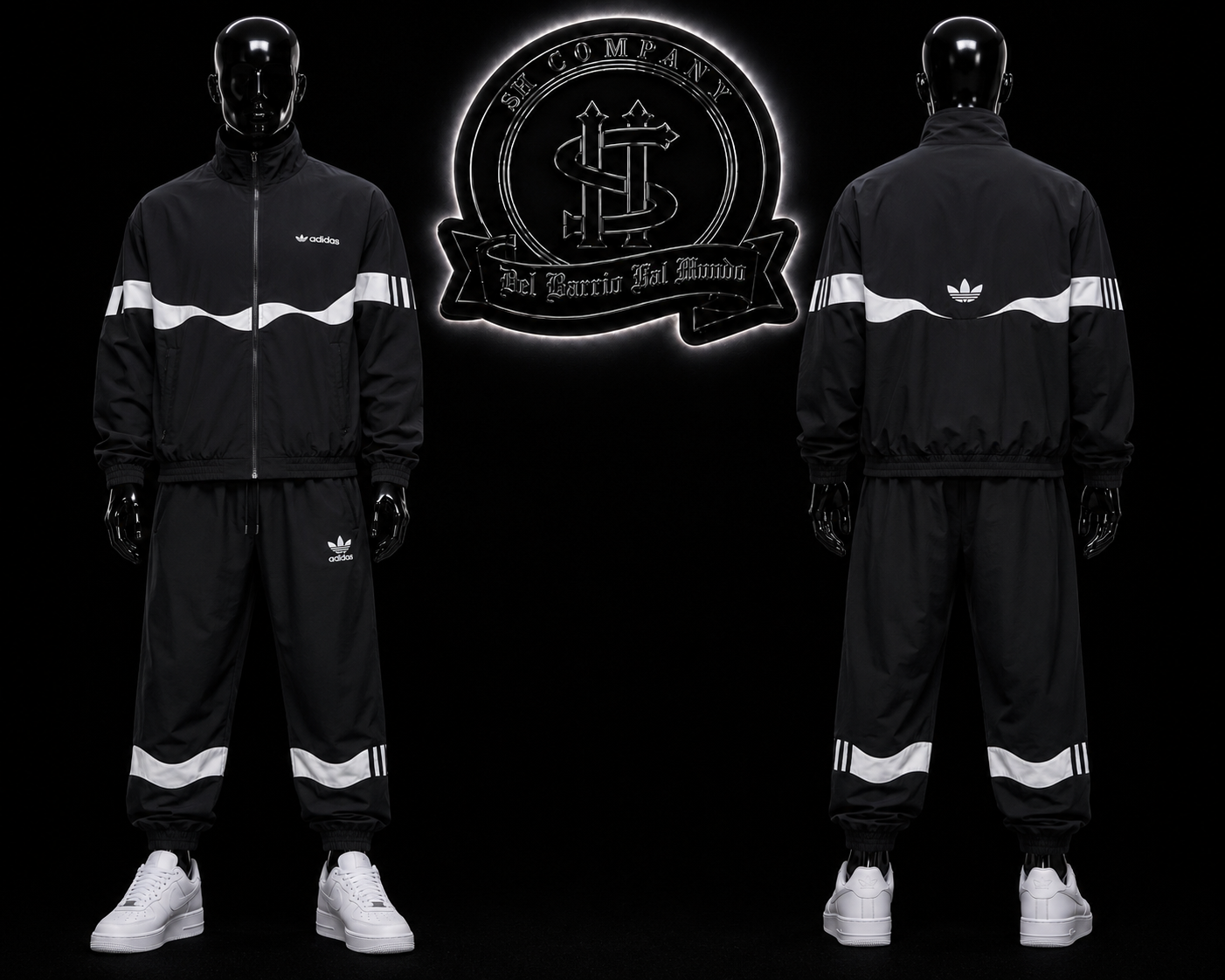 CONJUNTO DDS COLOR/NEGRO/DETALLES/LOGO/POSTERIOR/ESPALDA/LOGO/DISEÑO/LINEAS/HORIZONTALES