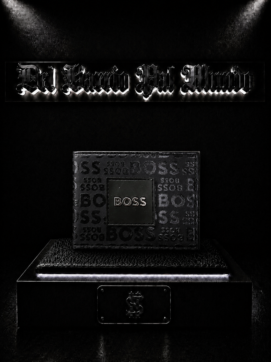 BILLETERA HG COLOR/NEGRO/DETALLES/PLACA BOSS/TEXTURA BOSS