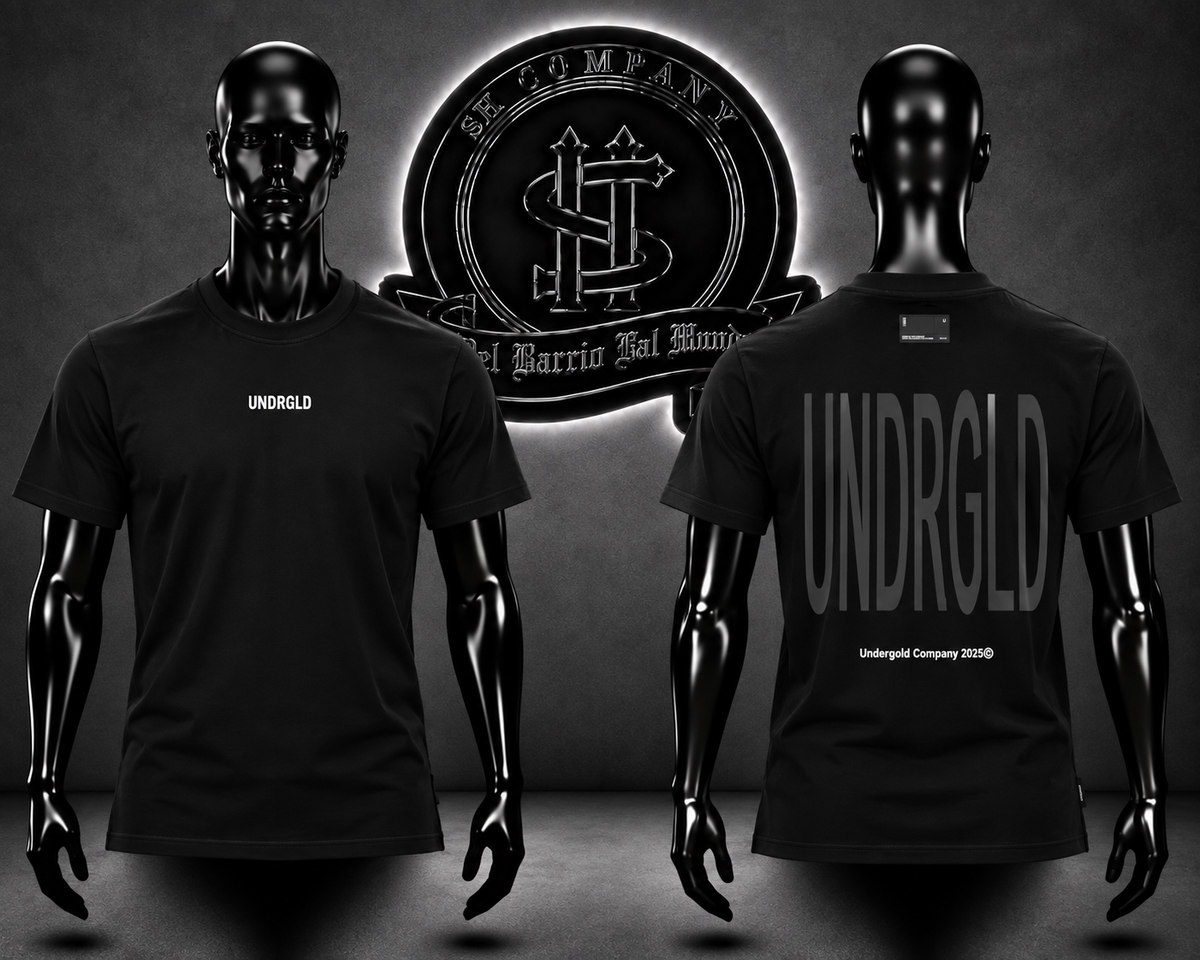 CAMISETA UNDGLD COLOR NEGRO/DETALLE/LOGO DELANTERO/ESTAMPADO ESPALDA