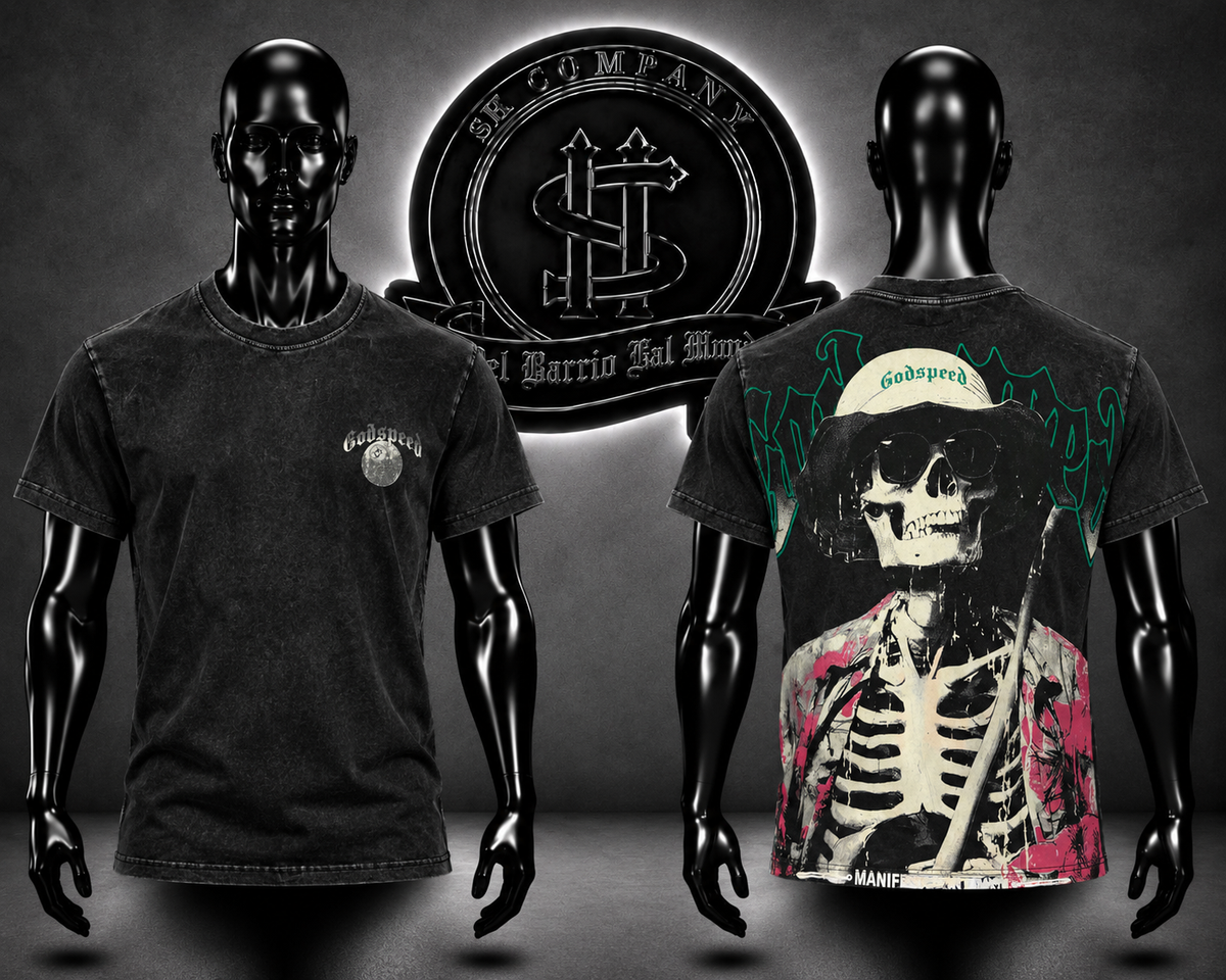 CAMISETA GDSPD COLOR NEGRO/DETALLE/LOGO DELANTERO/ESTAMPADO ESQUELETO GRAFICO ESPALDA