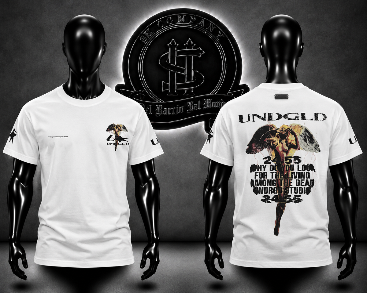 CAMISETA UNDGLD COLOR BLANCO/DETALLE/ESTAMPADO DELANTERO/ESTAMPADO ESPALDA