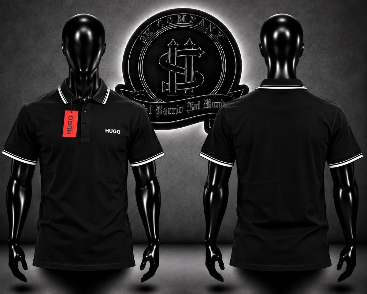 CAMIBUSO POLO HG COLOR NEGRO/FIRMA DE HUGO DELANTERO